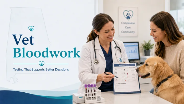 Veterinarian reviewing pet blood test results